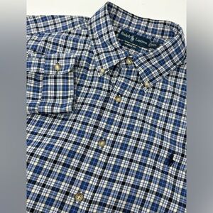Ralph Lauren Classic Fit Long Sleeve Plaid Button Shirt Men's Sz 2XL Blue W6